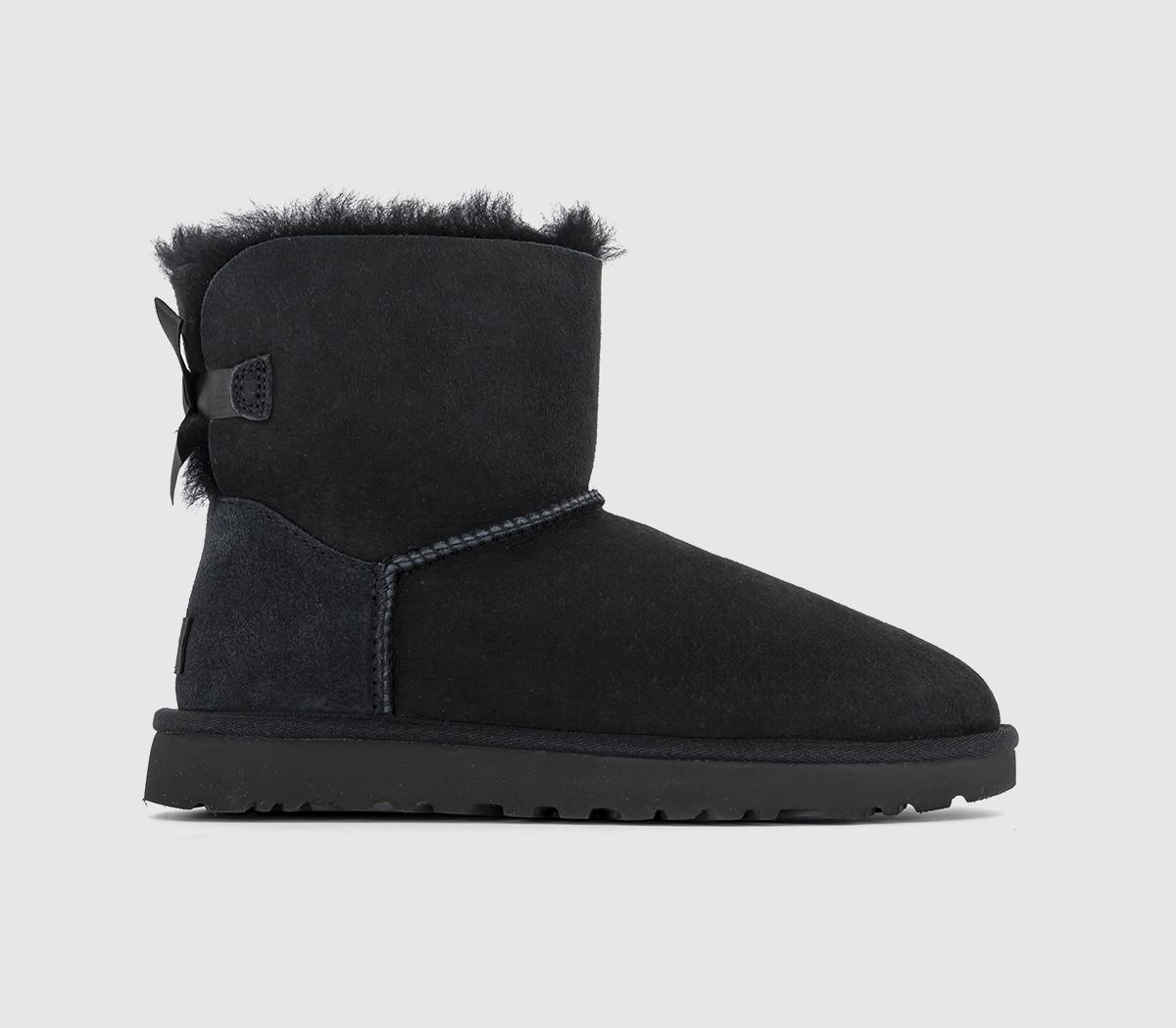 UGG Mini Bailey Bow Boots Black Suede - Women's Ankle Boots