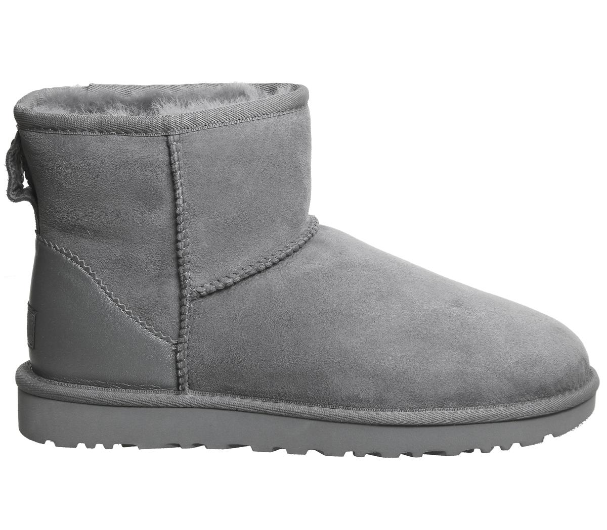 UGG Classic Mini Metallic II Exclusive Grey Suede Smu - Women's Ankle Boots