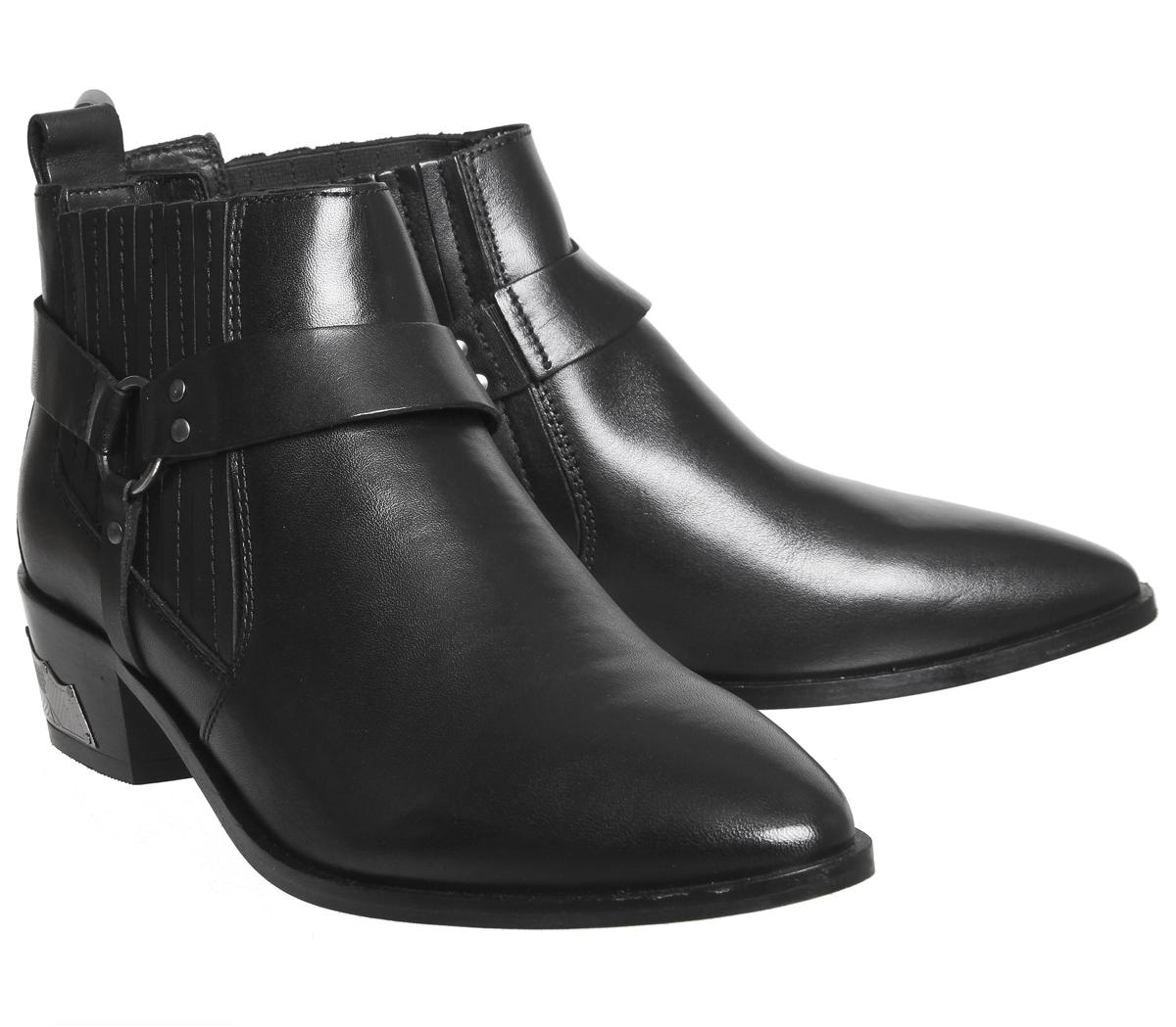 OFFICE Atlas Stirrup Western Chelsea Boots Black Leather Women's