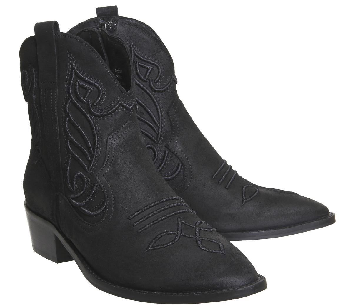 OFFICEAztec- Embroidered WesternBlack Suede