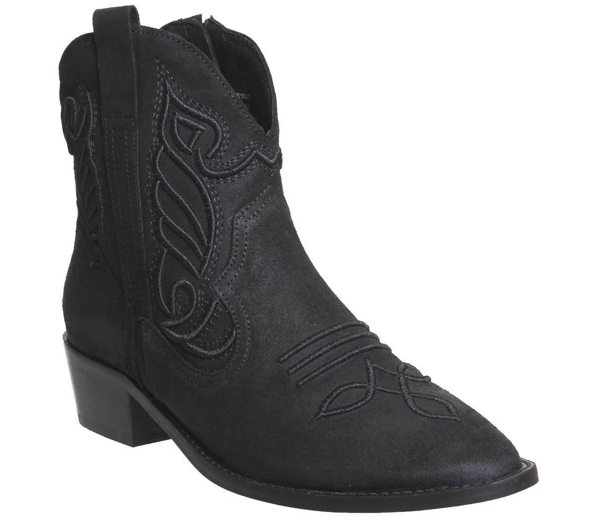 OFFICEAztec- Embroidered WesternBlack Suede