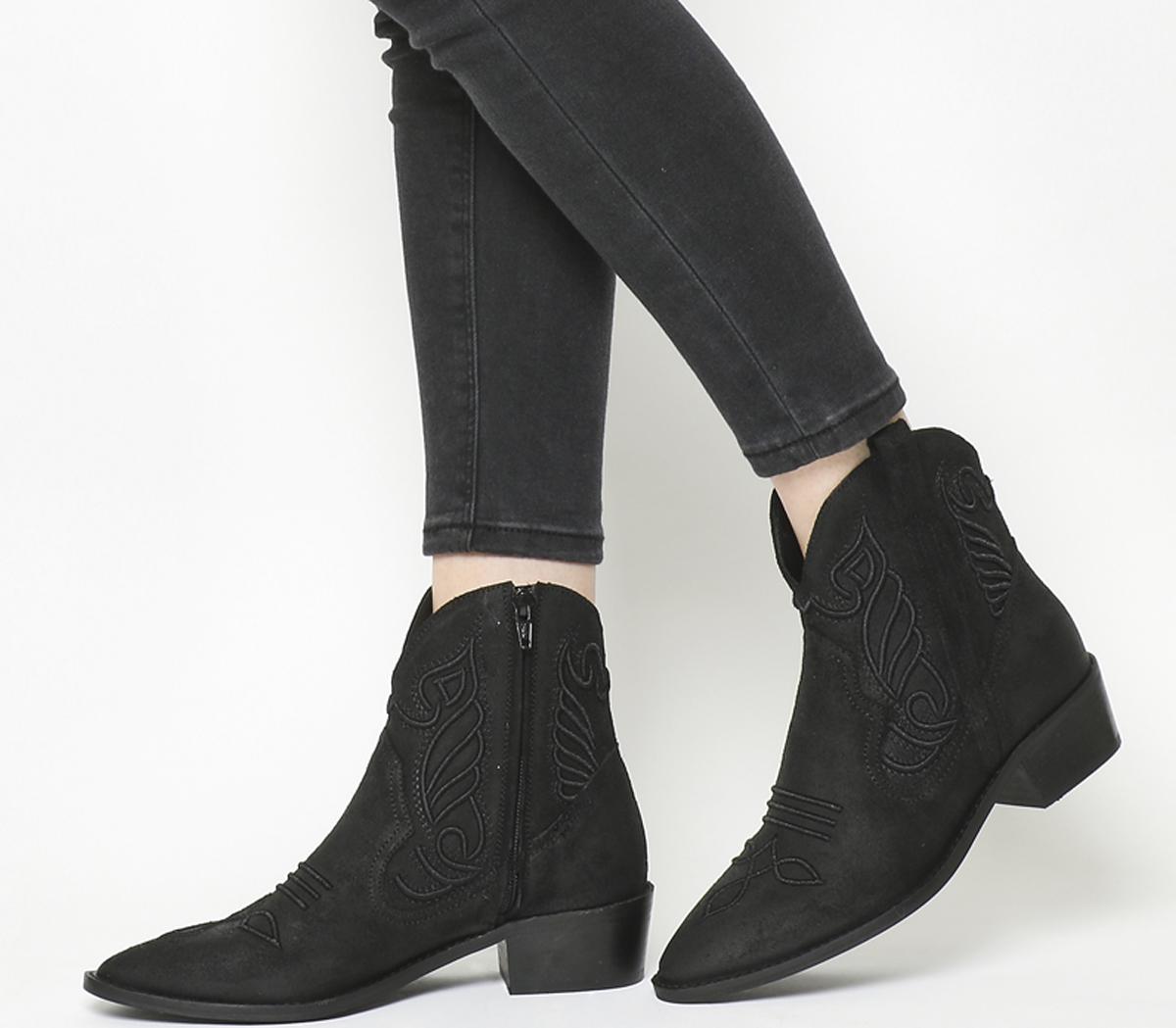 OFFICEAztec Embroidered Western BootsBlack Suede
