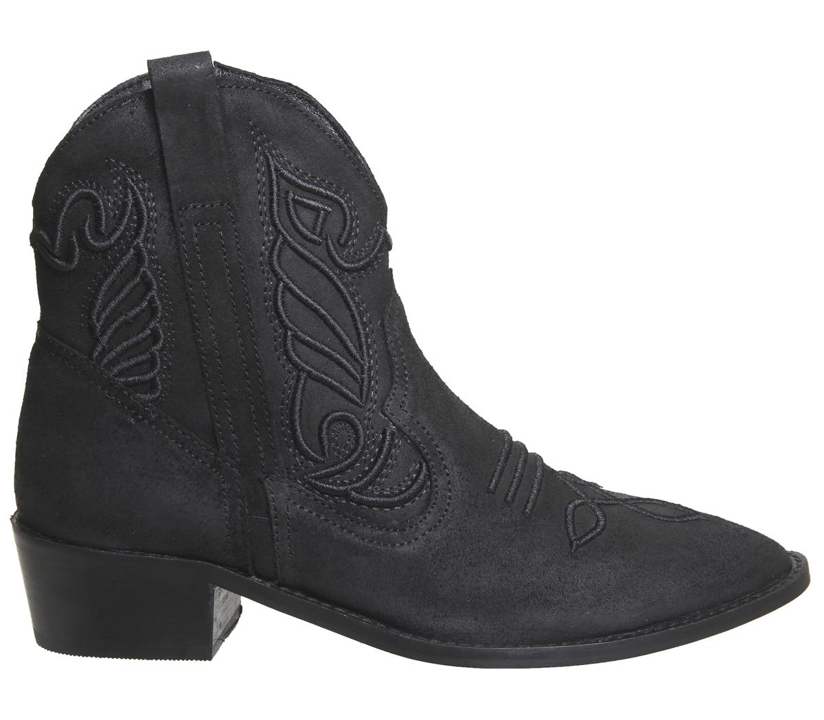 OFFICEAztec- Embroidered WesternBlack Suede