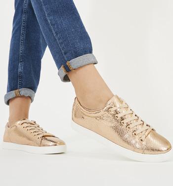 OFFICE Florence Lace Up Trainers Rose Gold Snake
