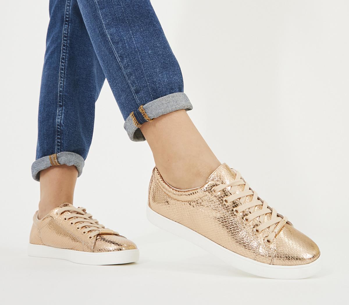 OFFICEFlorence Lace Up TrainersRose Gold Snake