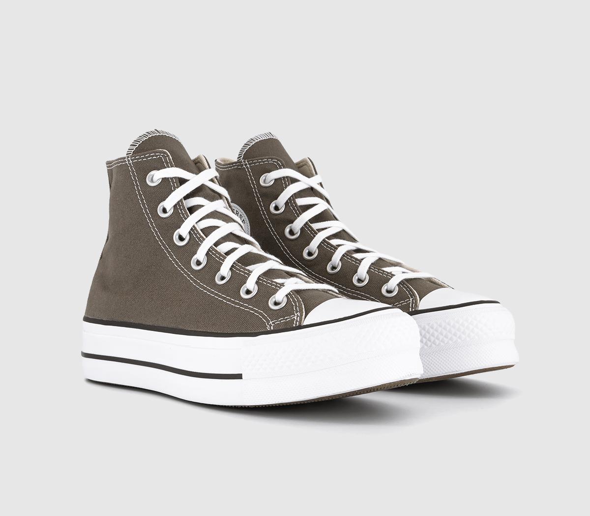 Converse Womens All Star Lift Hi Trainers Charcoal White Black, 7