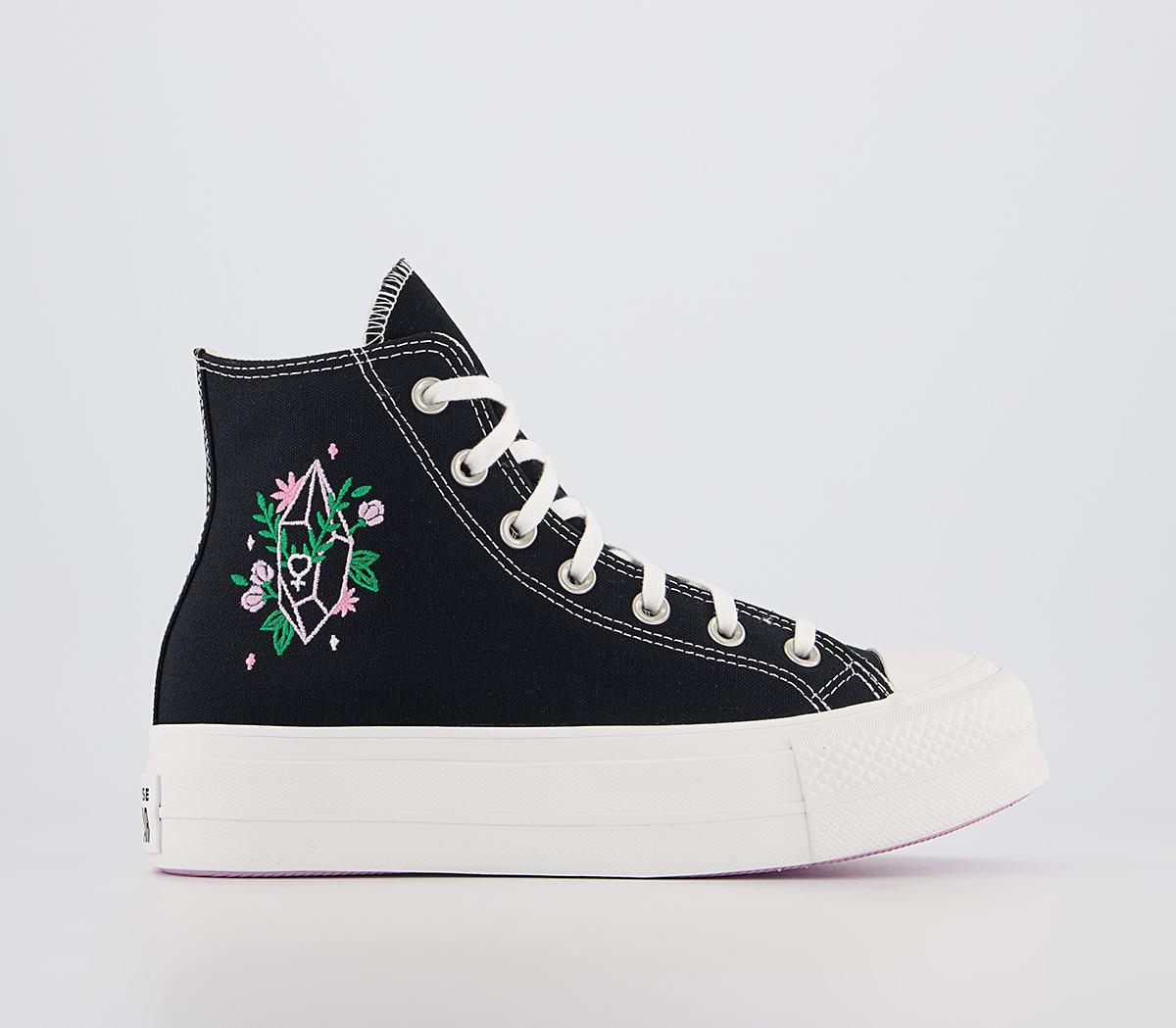 Genoplive Uskyld Macadam Converse All Star Lift Hi Platform Trainers Black Vintage White Artic Pink  Crystal - Women's Trainers