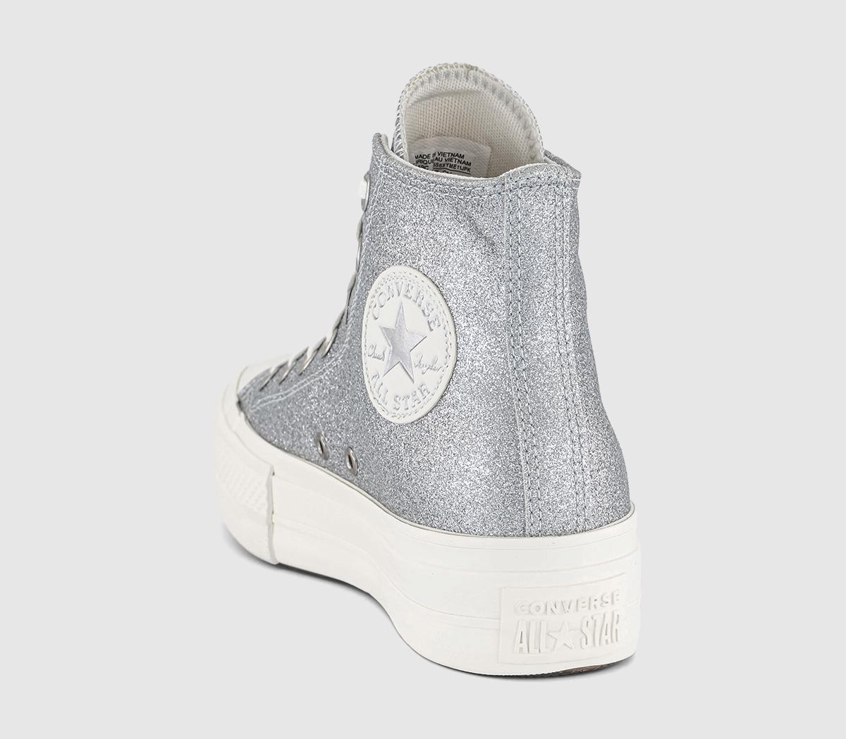 Converse All Star Lift Hi Trainers Silver Egret Egret Glitter - Unisex ...