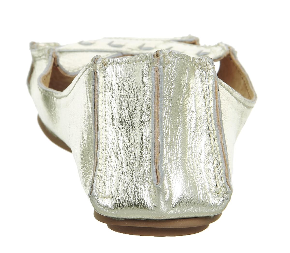 OFFICEFace To Face Peep Toe FlatsGold Leather