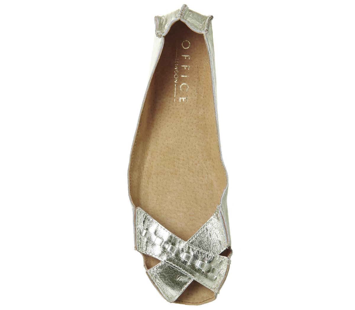 OFFICEFace To Face Peep Toe FlatsGold Leather