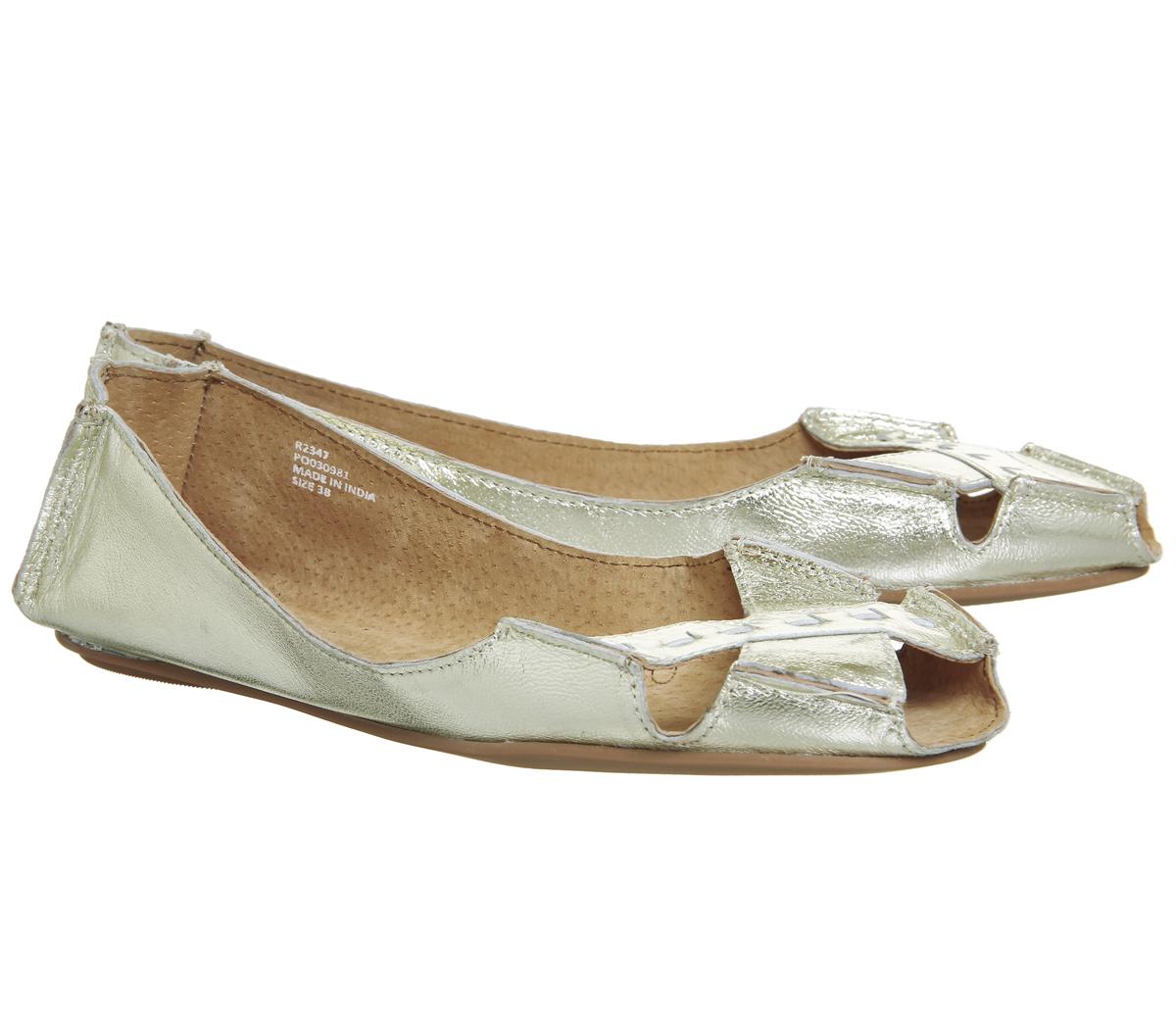 OFFICEFace To Face Peep Toe FlatsGold Leather