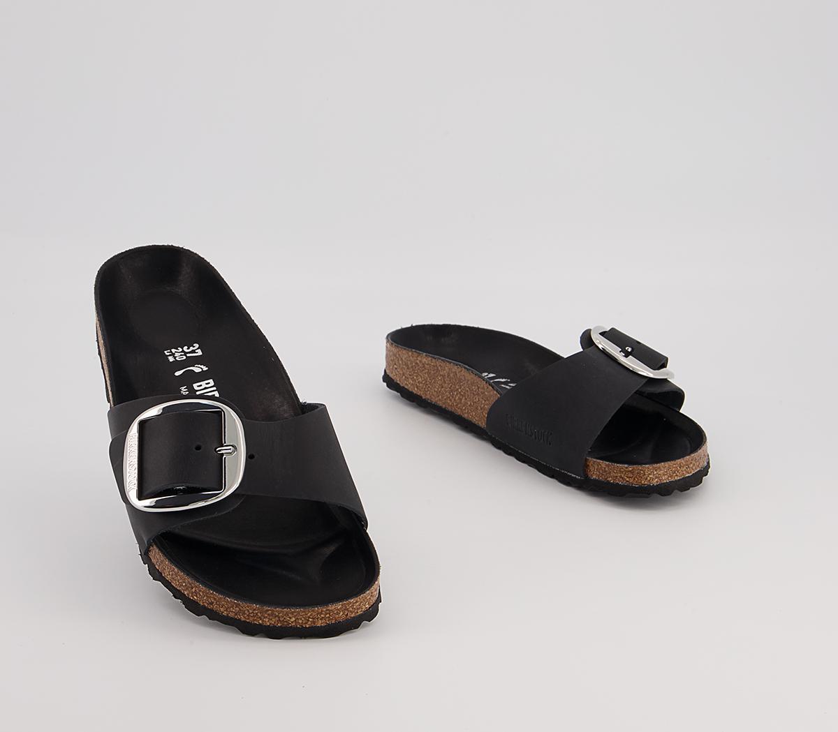 BIRKENSTOCK Madrid Big Buckle Sandals Black Waxy Leather - Women's