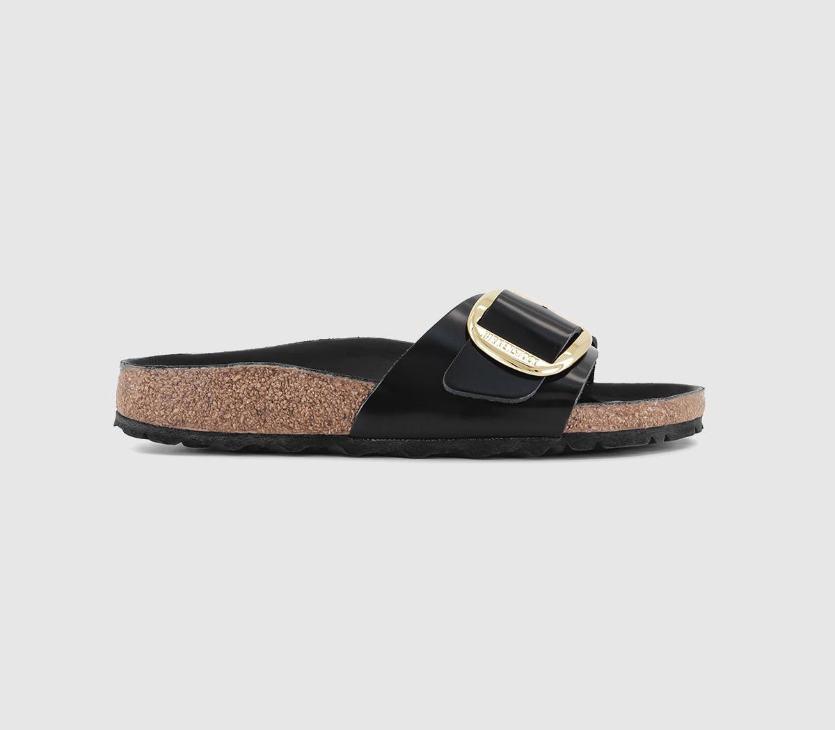 Madrid Big Buckle Sandals High Shine Black Mixed Material