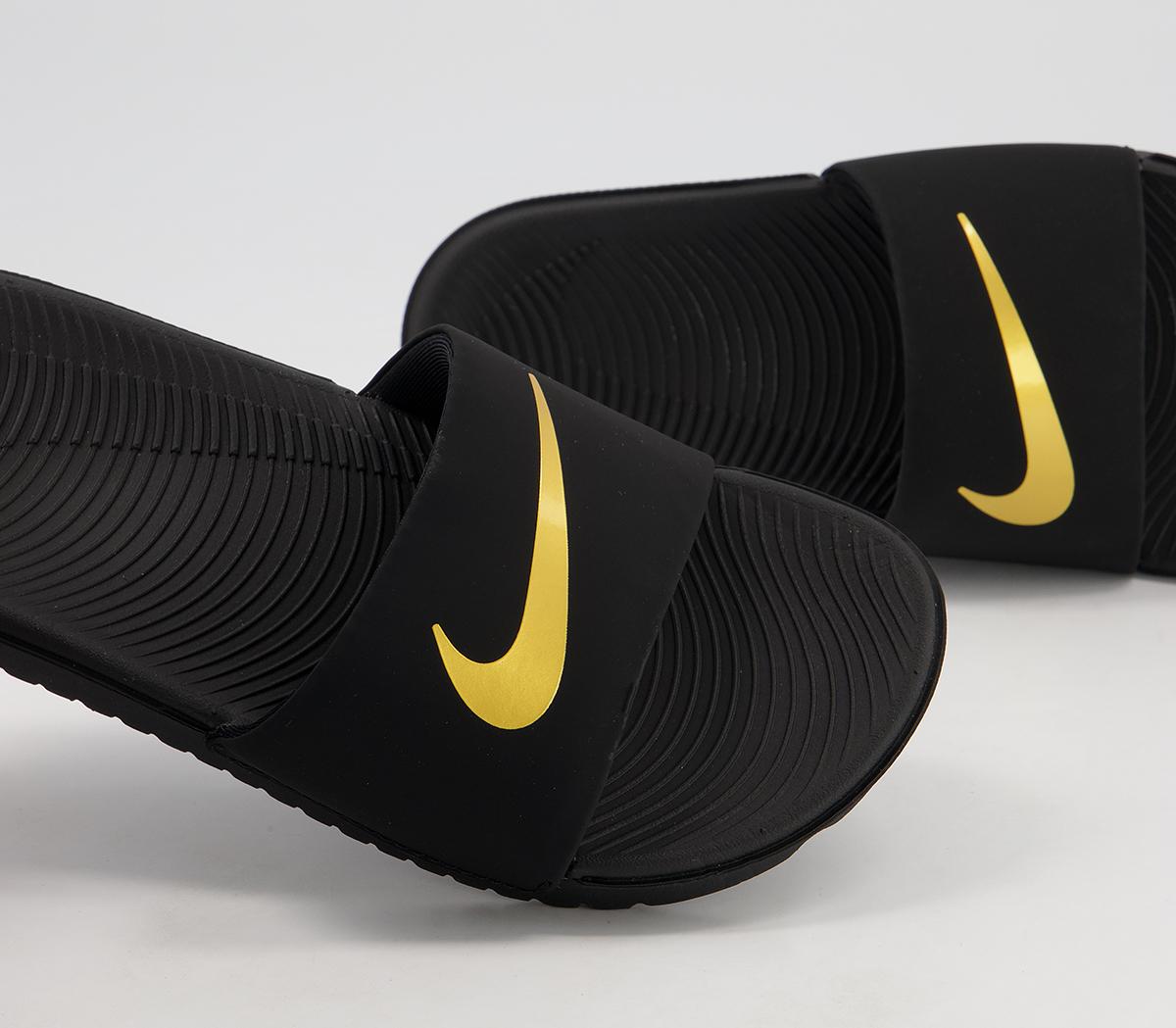 Nike Kawa Kids Slides Nike Kawa Kids Slides Black Metallic Gold