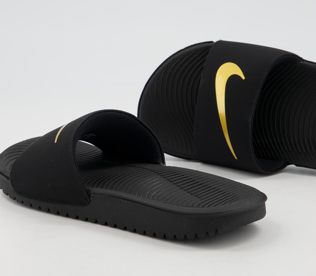 Nike Kawa Kids Slides Nike Kawa Kids Slides Black Metallic Gold