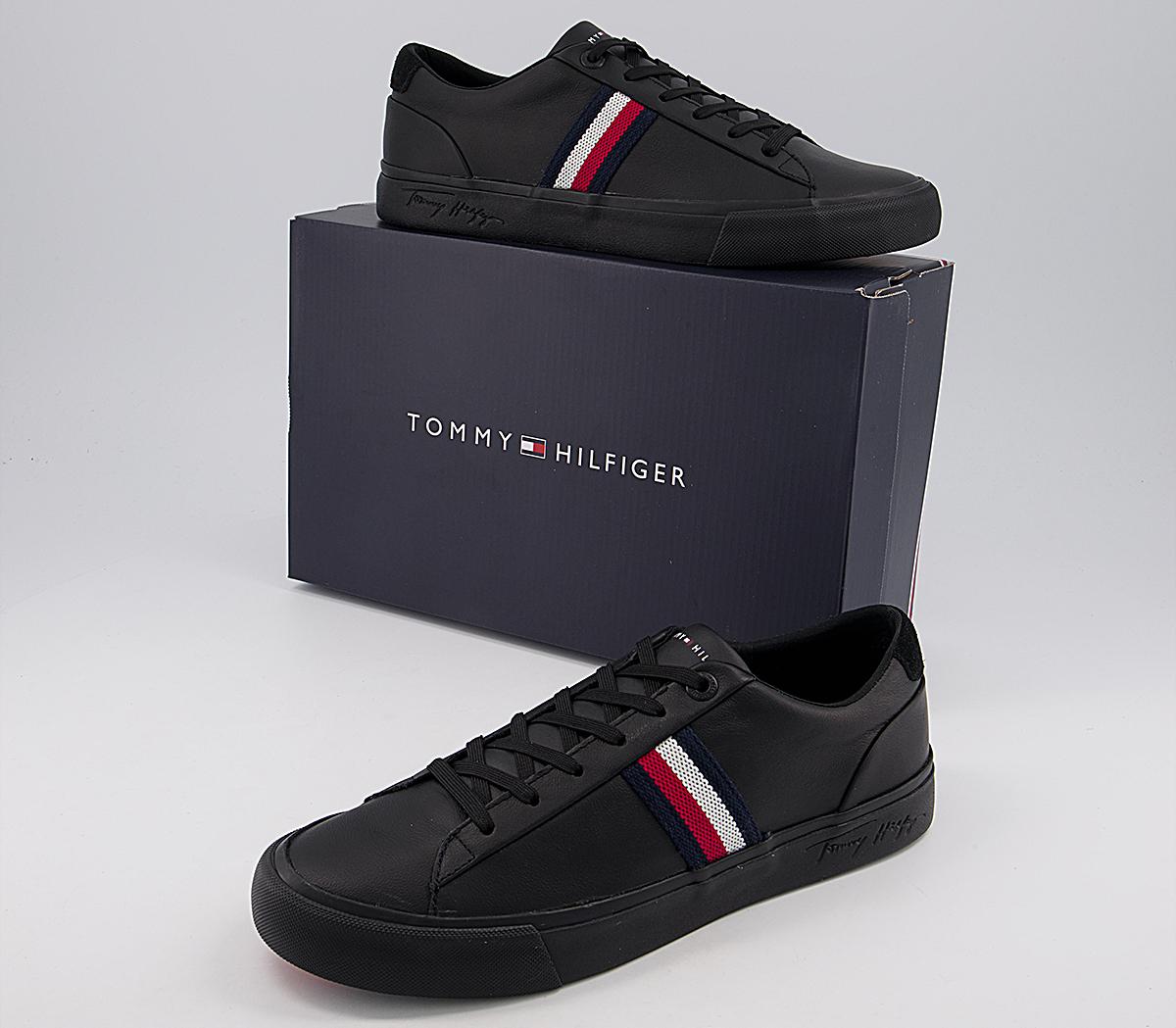 Tommy Hilfiger Corporate Leather Sneakers Black Mono Men's Casual Shoes