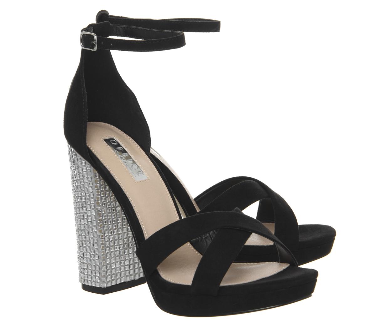 OFFICEHiccup Cross Vamp PlatformBlack Diamante Heel