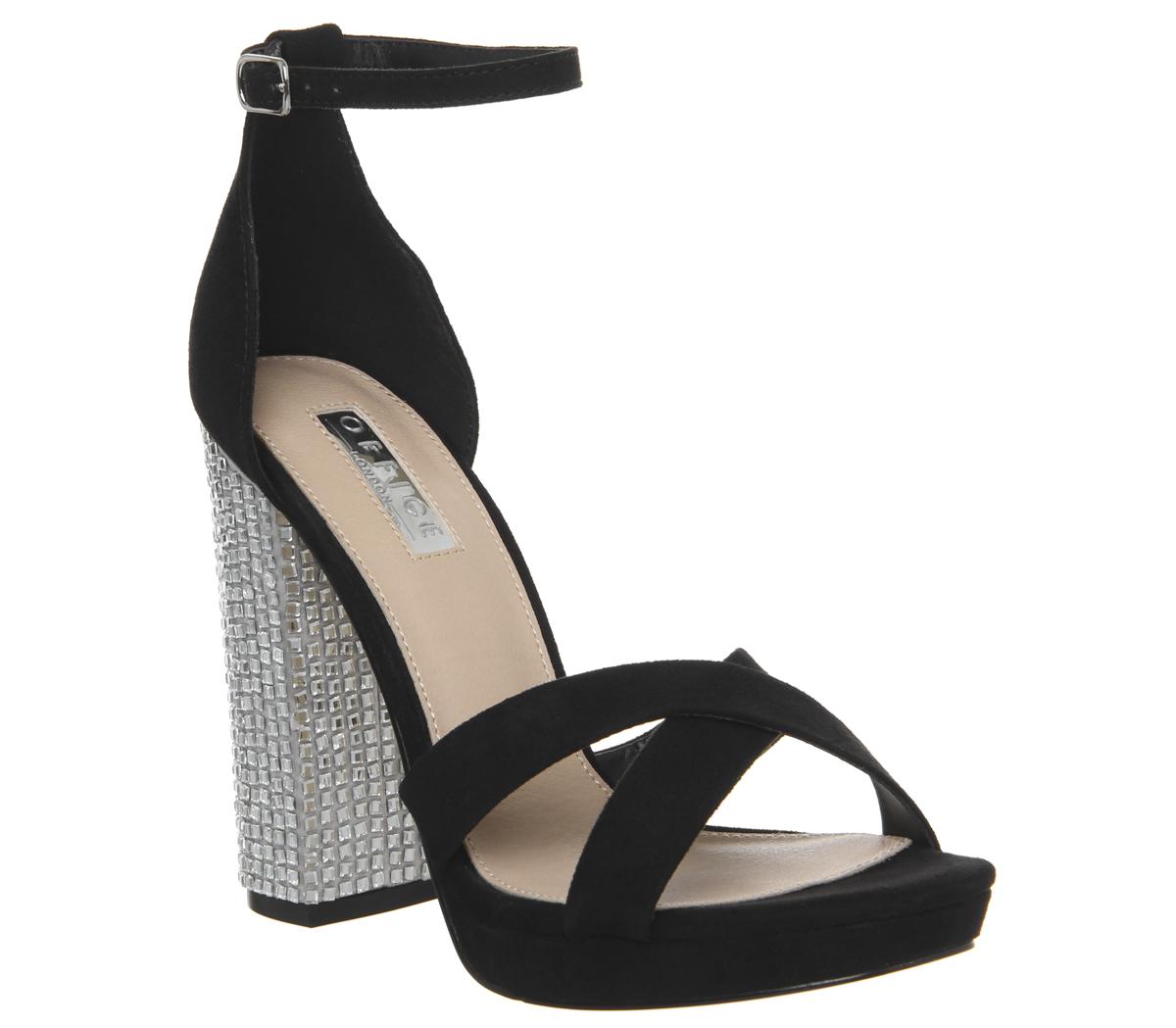 OFFICEHiccup Cross Vamp PlatformBlack Diamante Heel