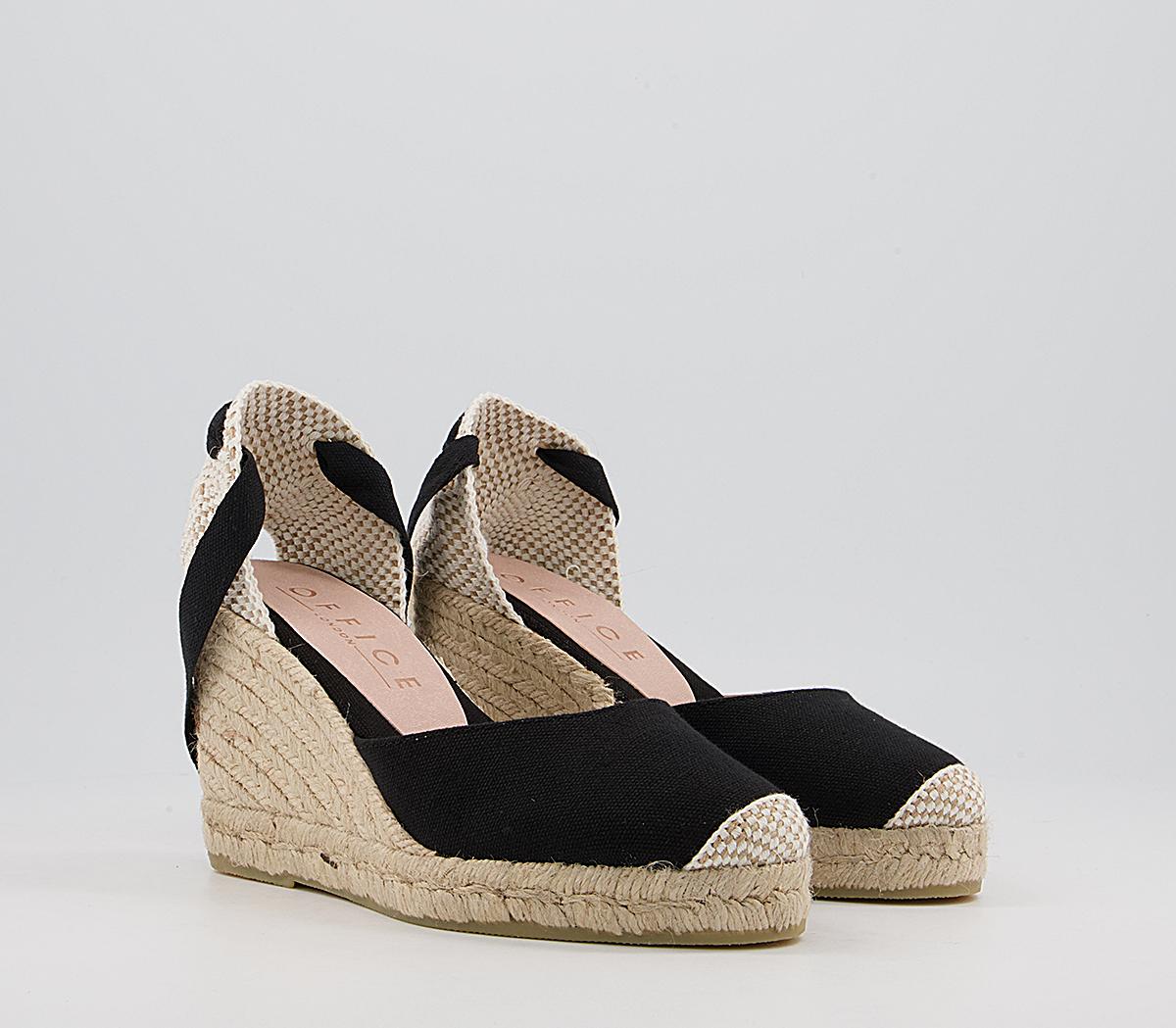 OFFICEMarmalade Ankle Tie Part Mid Heel Espadrille WedgesBlack Canvas