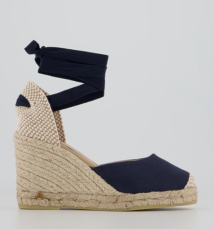 Office Marmalade Espadrille Wedges Navy Canvas