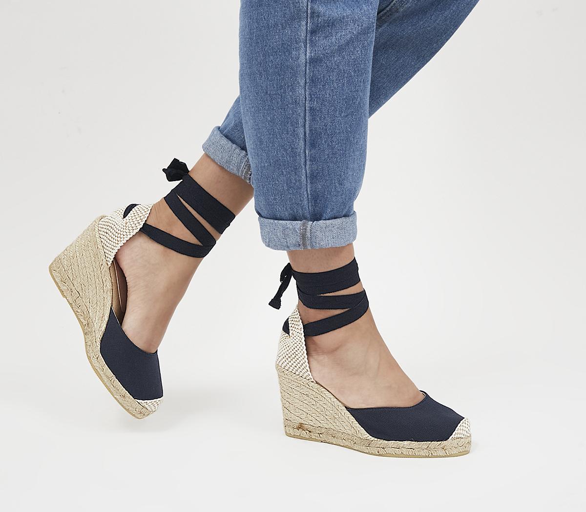 OFFICE Marmalade Espadrille Wedges Navy Canvas - Mid Heels