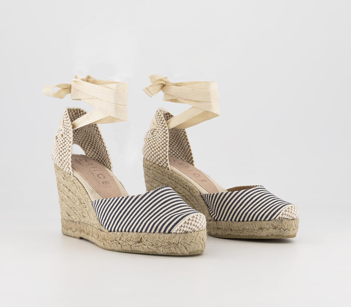 OFFICE Marmalade Espadrille Wedges Navy Stripe Canvas - Mid Heels