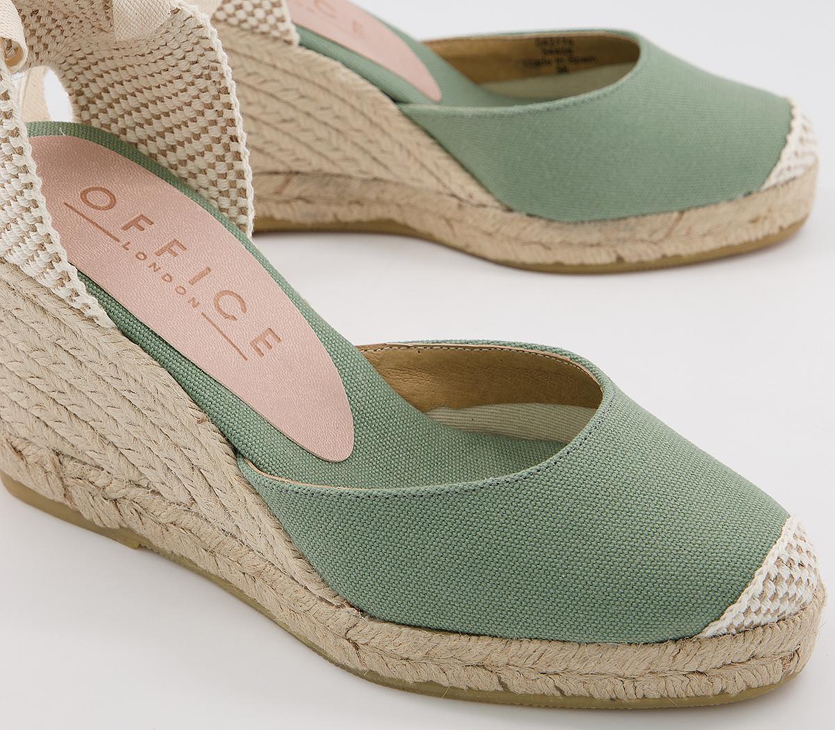 OFFICE Marmalade Part Espadrilles Sage Canvas Mid Heels