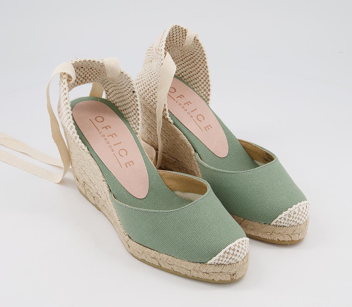 OFFICE Marmalade Part Espadrilles Sage Canvas Mid Heels
