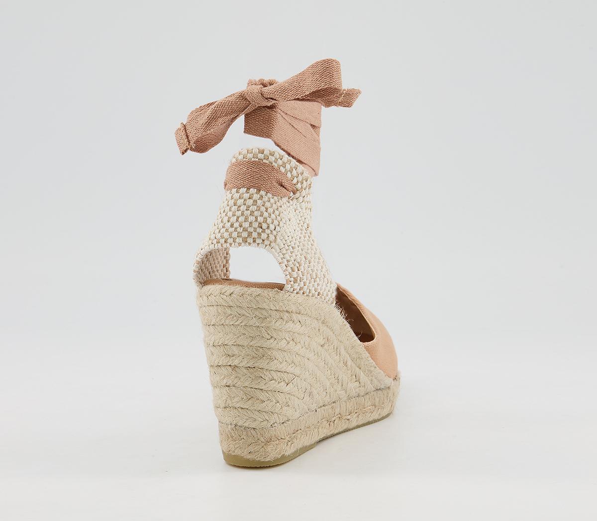 OFFICE Marmalade Part Espadrilles Blush Canvas Mid Heels