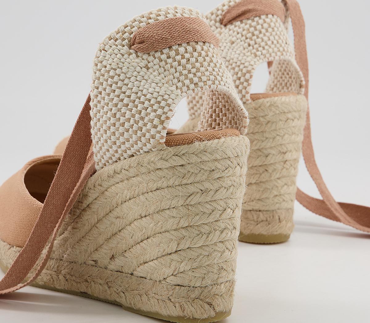 OFFICE Marmalade Part Espadrilles Blush Canvas Mid Heels