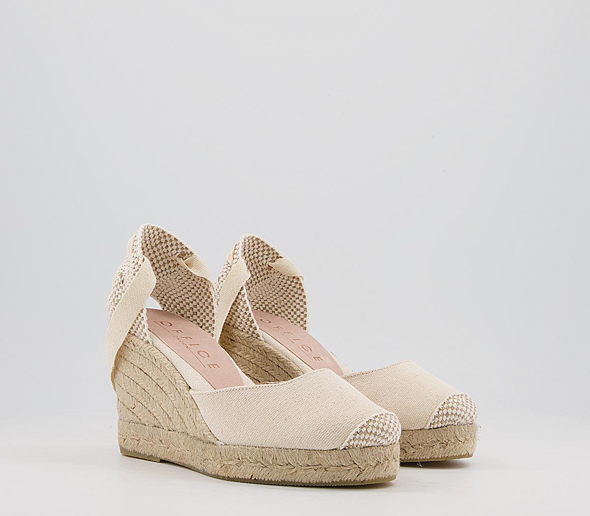 OFFICEMarmalade Ankle Tie Espadrille Mid Heel WedgesCream Canvas