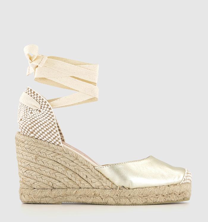 OFFICE Marmalade Espadrille Wedges Gold Leather