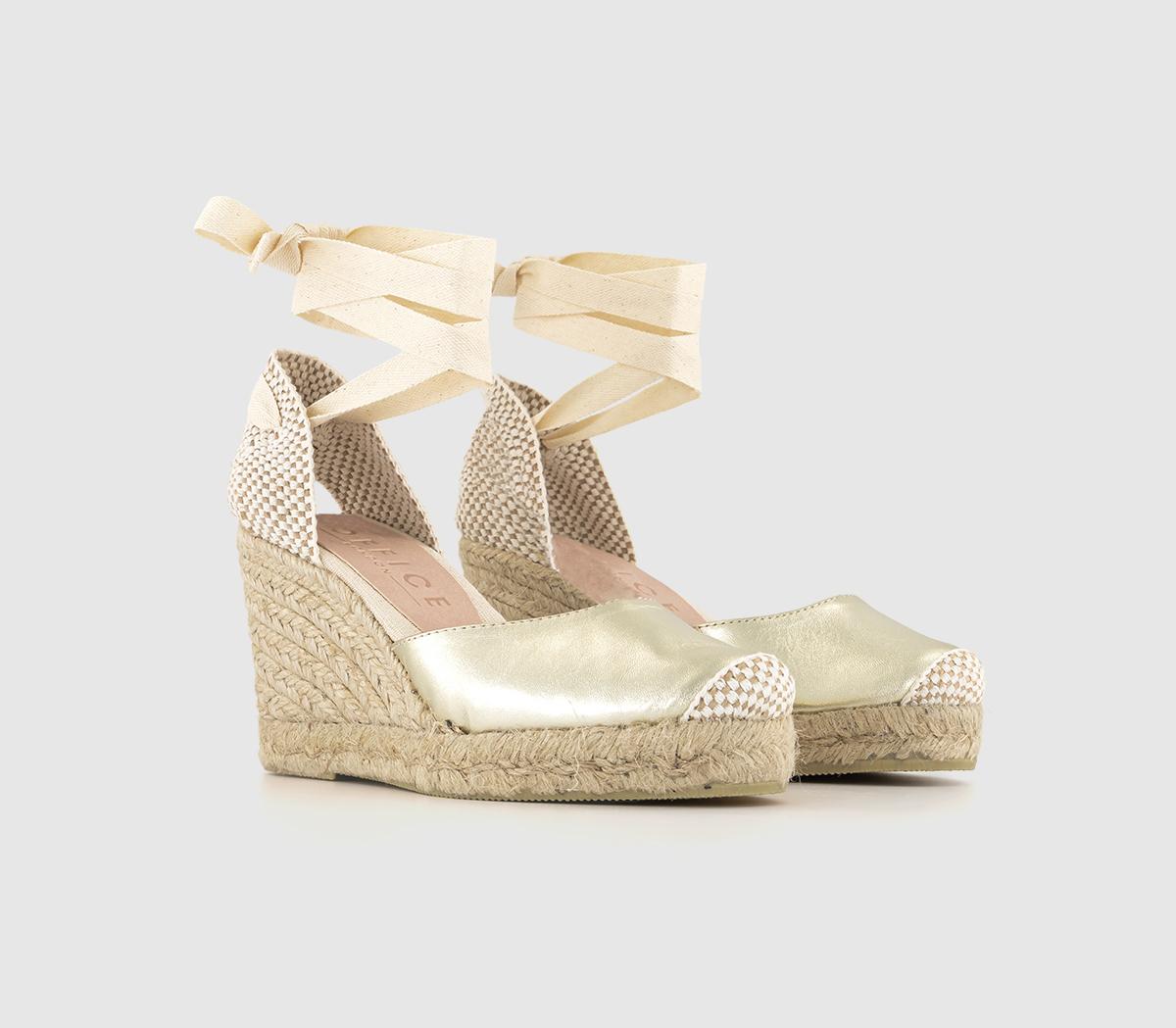 OFFICE Marmalade Espadrille Wedges Gold Leather - Mid Heels