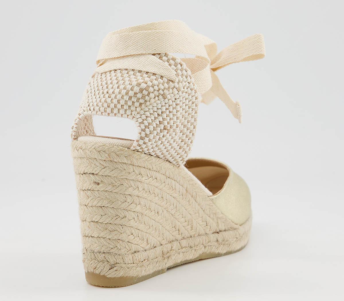 OFFICE Marmalade Part Espadrilles Gold Linen Mid Heels