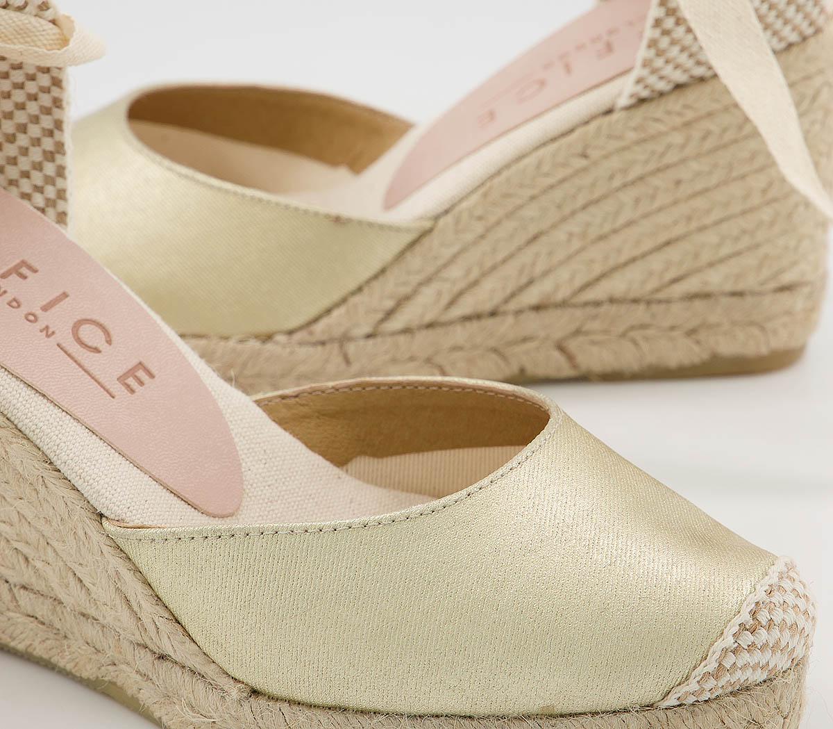 OFFICE Marmalade Part Espadrilles Gold Linen Mid Heels