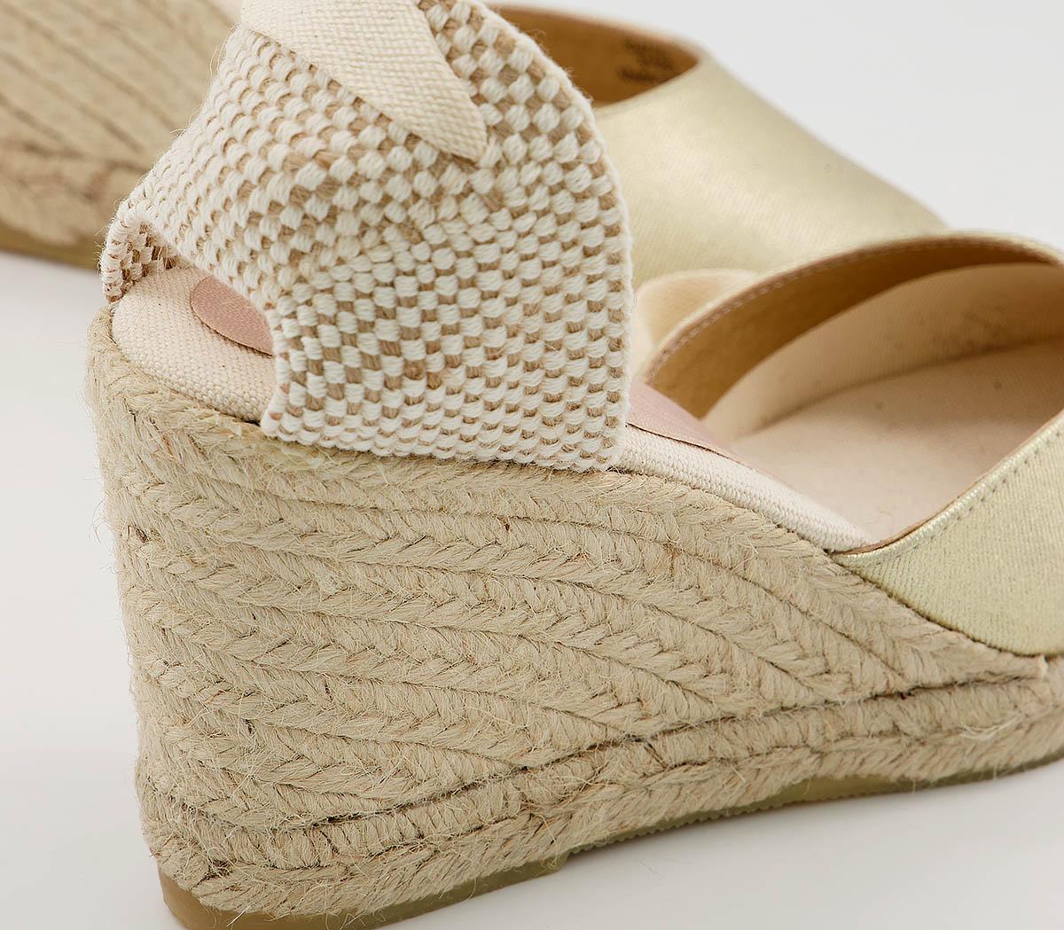 OFFICE Marmalade Part Espadrilles Gold Linen Mid Heels