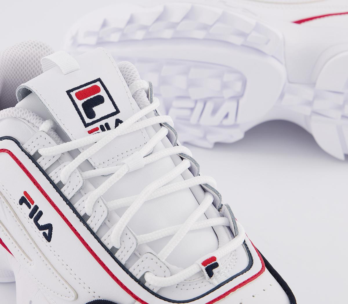 Fila Disruptor II Trainers White Navy Red Piping - Women's Trainers