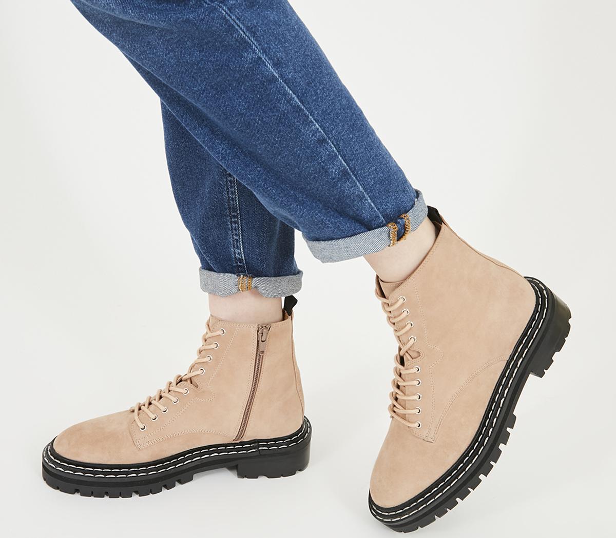 OFFICEAlphabet Double Rand Lace Up BootsBlush Suede