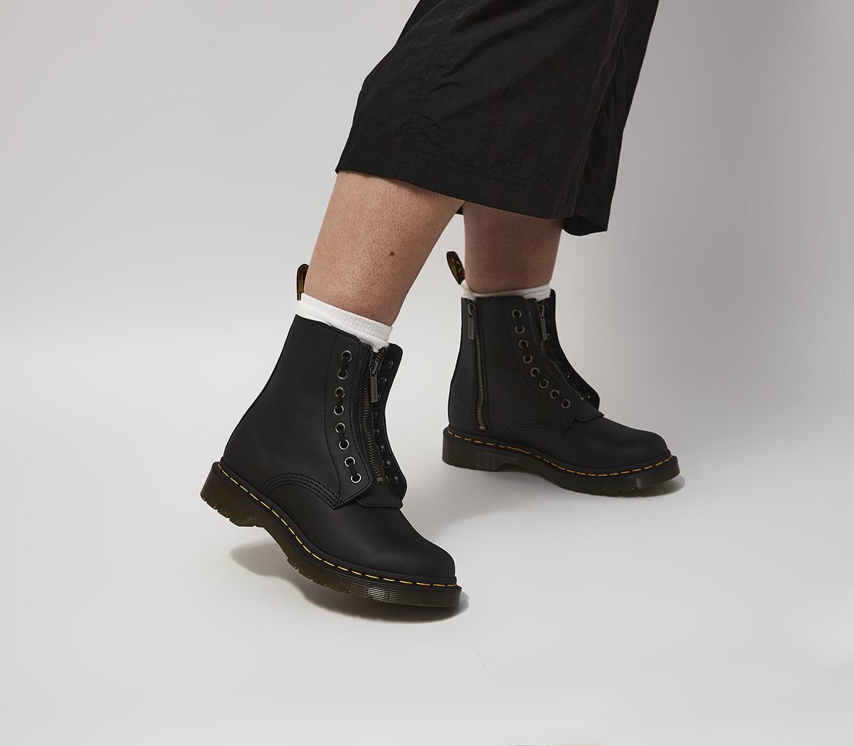 landheer Burger De onze Dr. Martens 1460 Pascal Front Zip Boots Black - Women's Ankle Boots