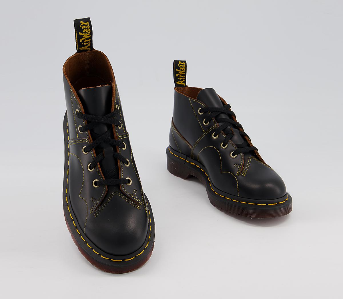 Dr. Martens Church 5 Eye Monkey Boots Black Vintage Smooth