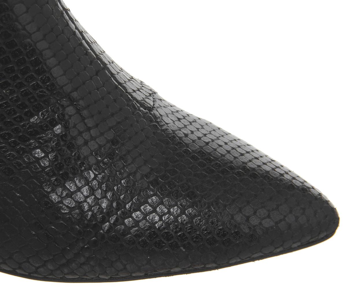 OFFICEAubergine Curved Heel Ankle BootsBlack Snake Leather