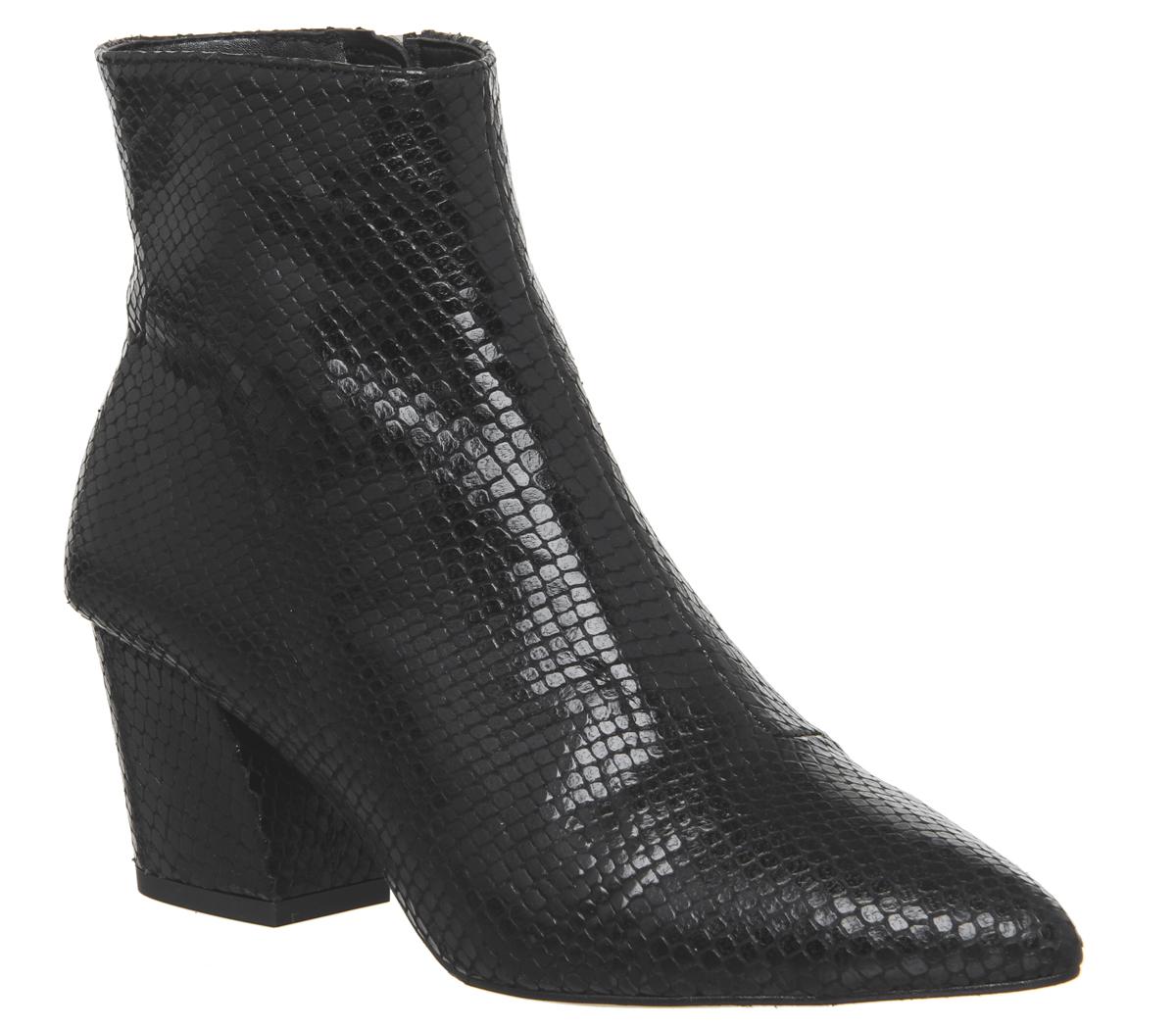OFFICEAubergine Curved Heel Ankle BootsBlack Snake Leather