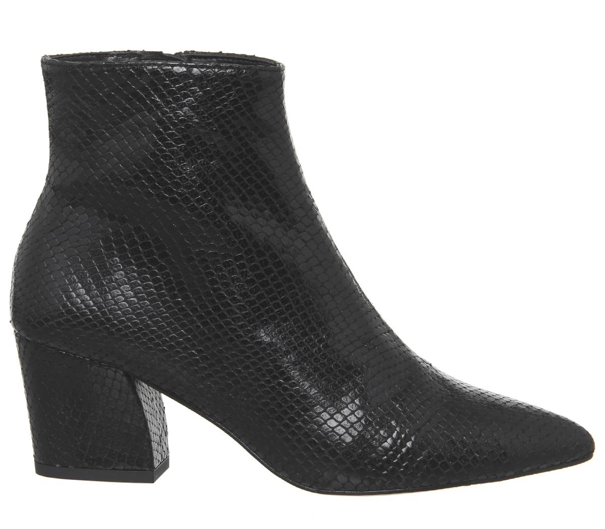 OFFICEAubergine Curved Heel Ankle BootsBlack Snake Leather