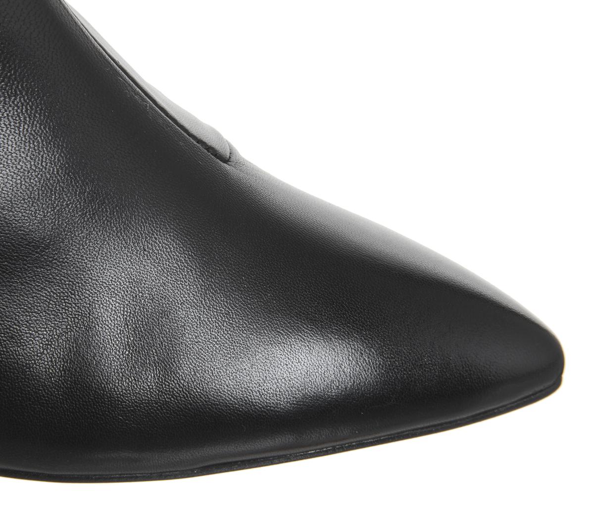 OFFICEAubergine- Curved Heel Ankle BootBlack Leather Wood Effect Heel