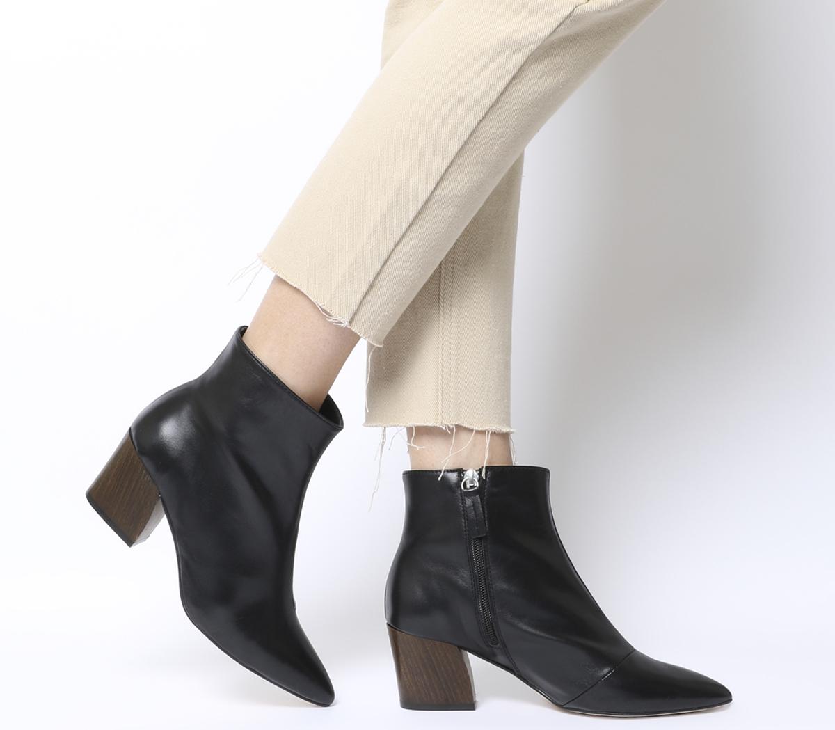 OFFICEAubergine Curved Heel Ankle BootsBlack Leather Wood Effect Heel
