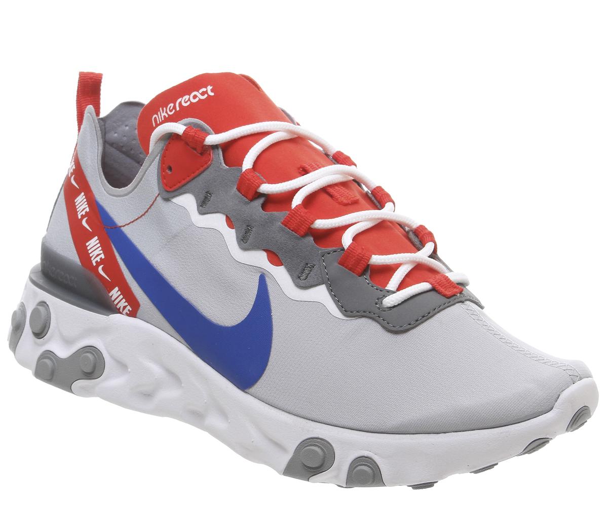 NikeElement React 55 TrainersWolf Grey Game Royal Habanero Red