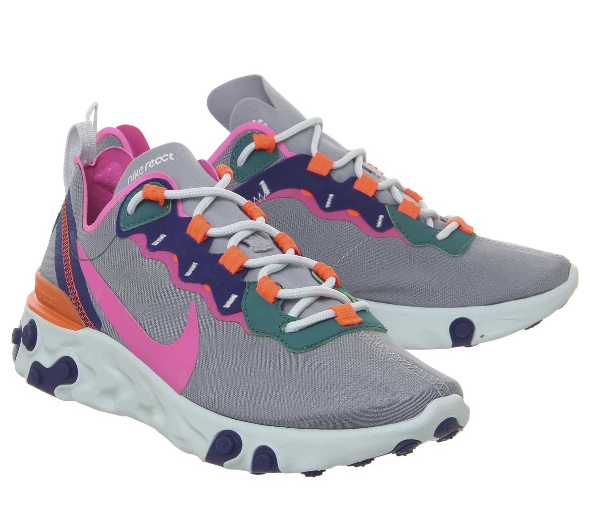 NikeElement React 55Wolf Grey Laser Fuchsia Hyper Crimson