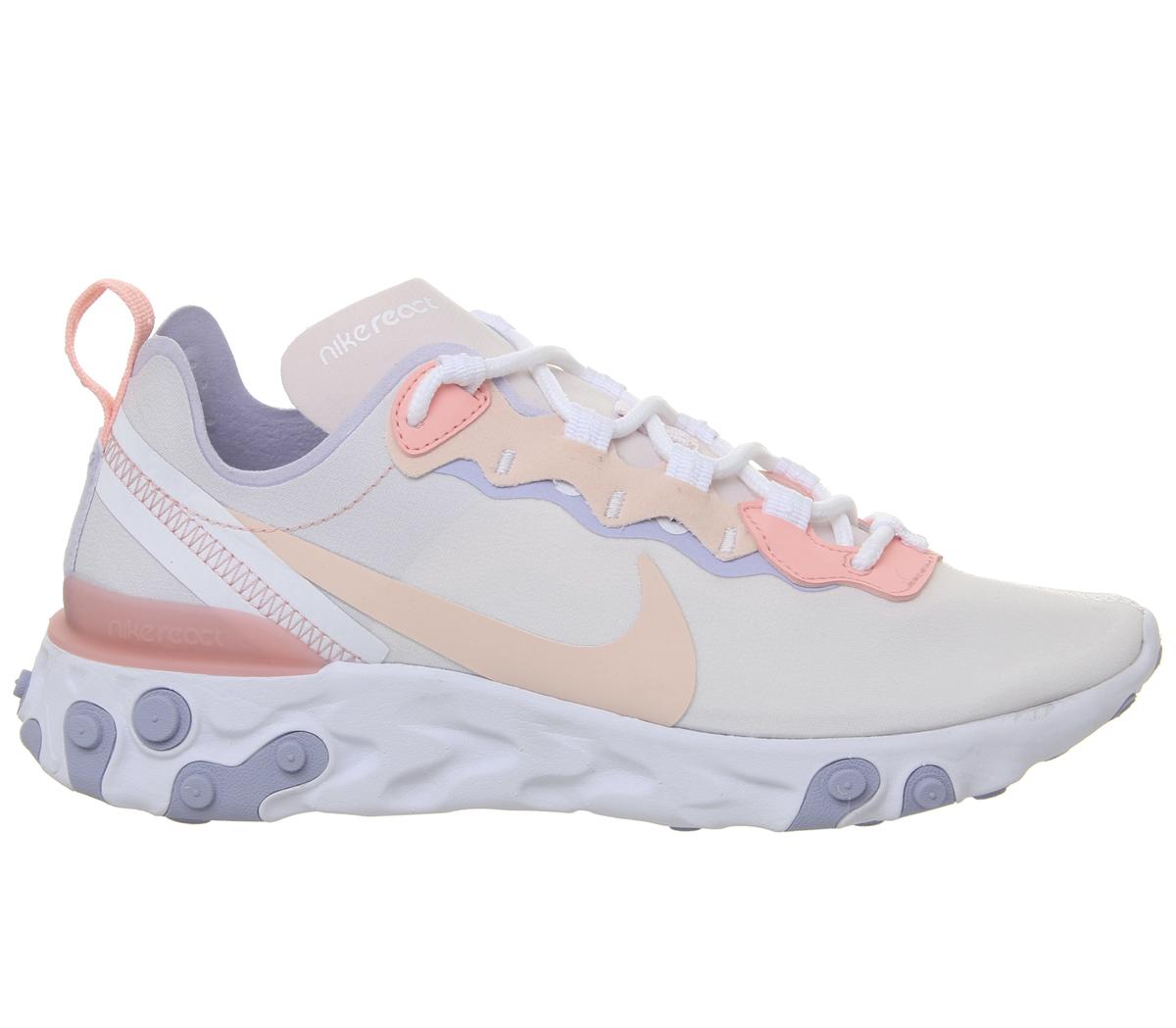 Nike React Element 55 Trainers Pale Pink Washed Coral Oxygen Purple ...