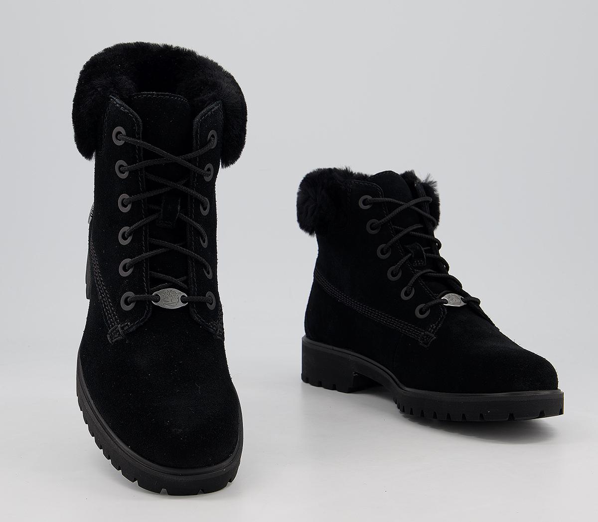 Timberland Slim Premium 6 Inch Fur Cuff Boots Jet Black Exclusive ...