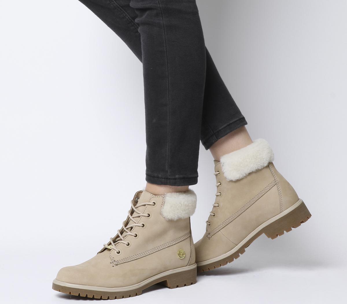 Timberland Slim Premium 6 Inch Fur Cuff Boots Stone Exclusive - Women's ...